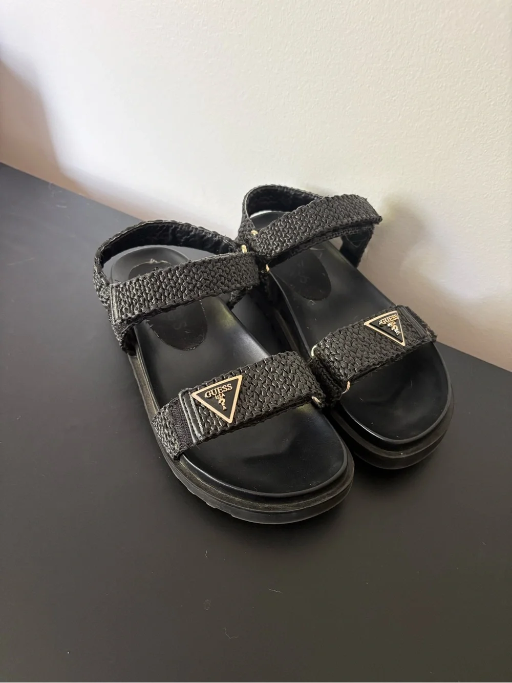 GUESS Black Woven Strap Platform Sandals